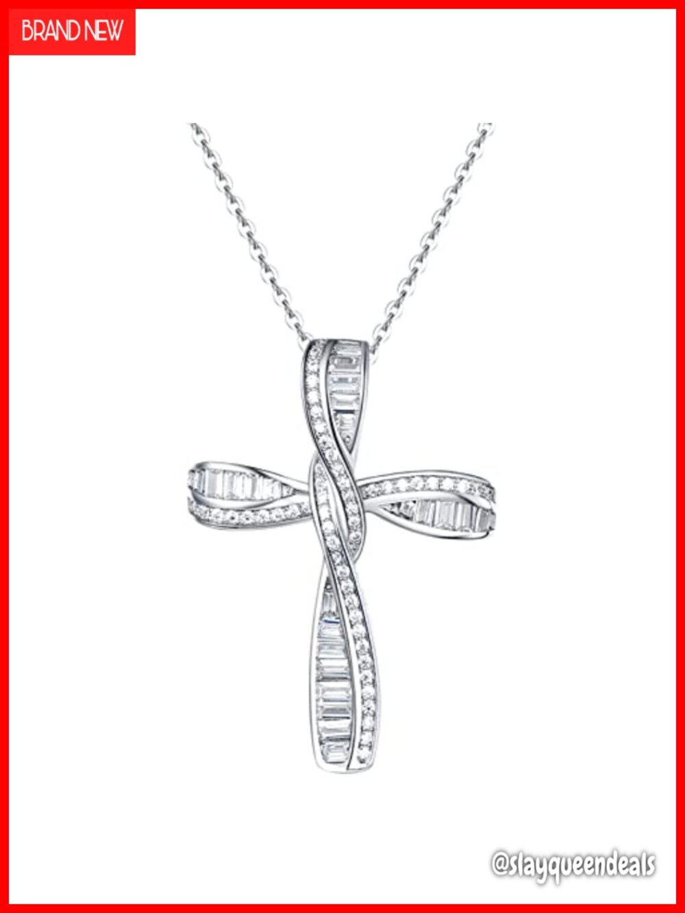 Sterling Silver Cross Necklace Cubic Zirconia Twisted Infinity Pendant